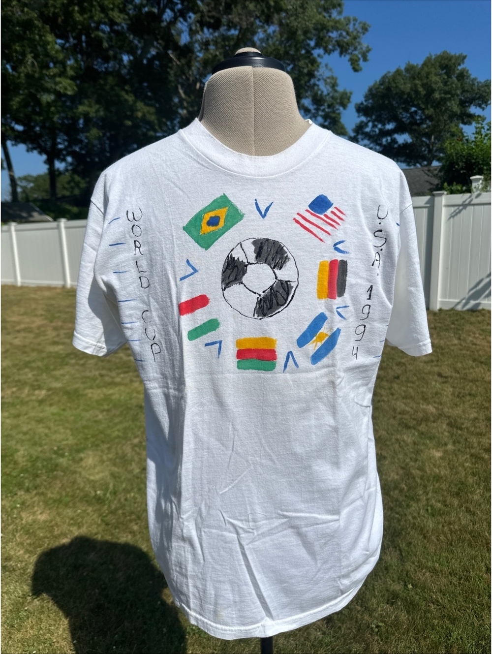 Vtg 1994 World Cup USA Hand Painted TShirt Lee L Made in USA